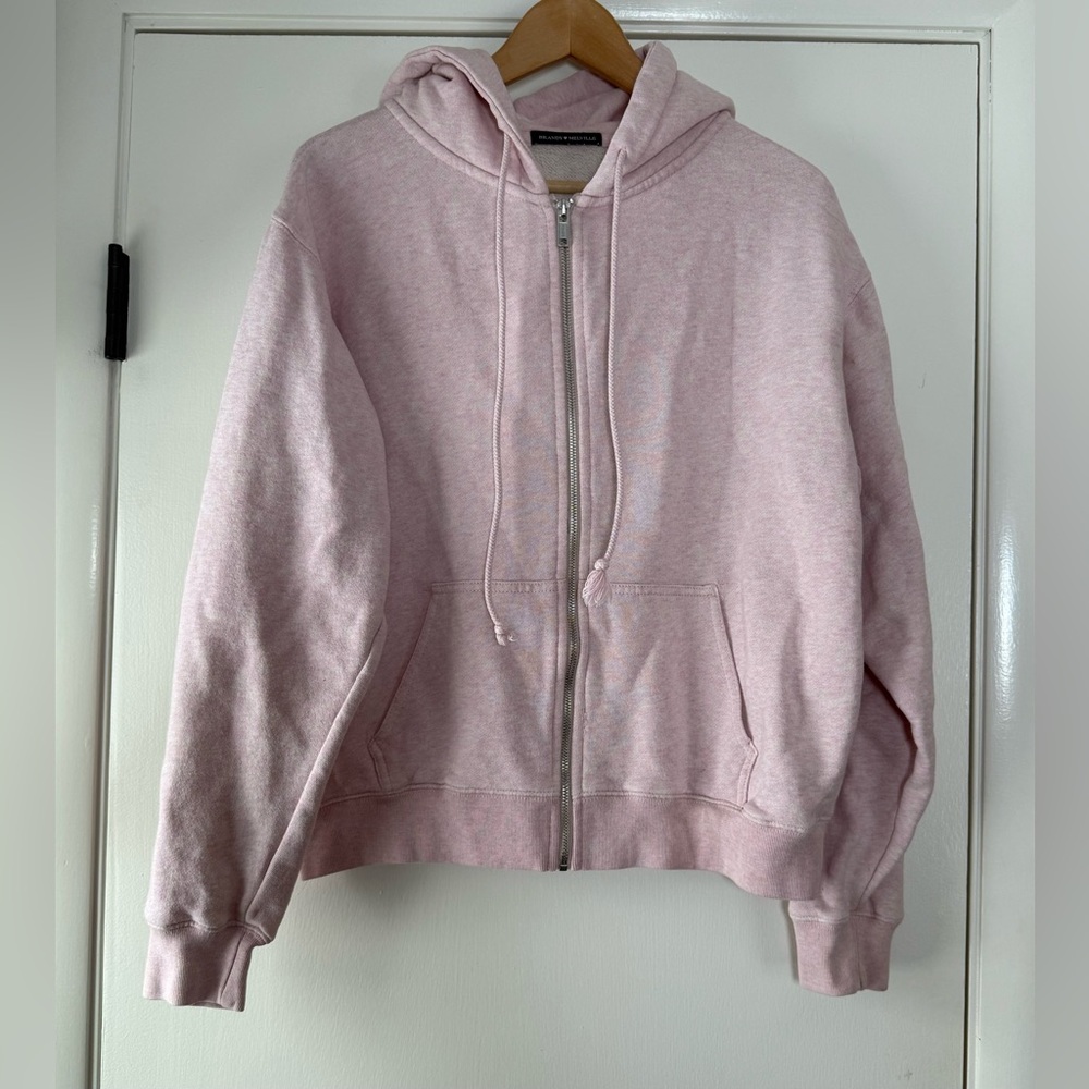 Brandy Melville Christy Zip Front Hoodie Pale Pink Oversized Comfy California